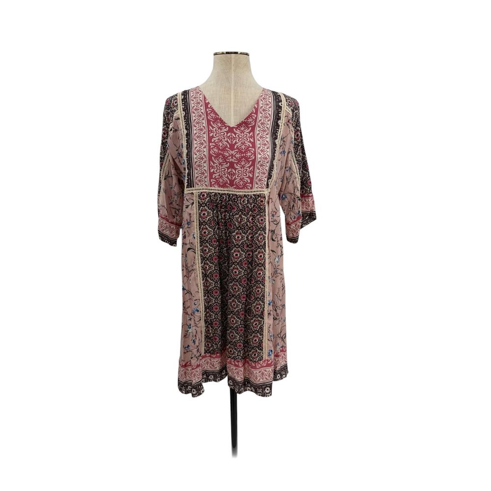 Sundance Everyday Dream Dress Boho Floral Peasant Mini Pink Brown Size XS‎